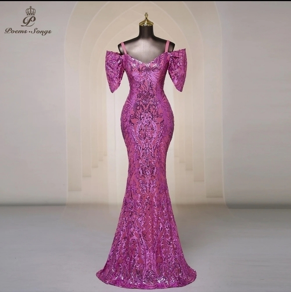 Violet Purple Contrast Mesh and Sequined , Spaghetti Strap, Mermaid Ma… - Picture 15 of 15